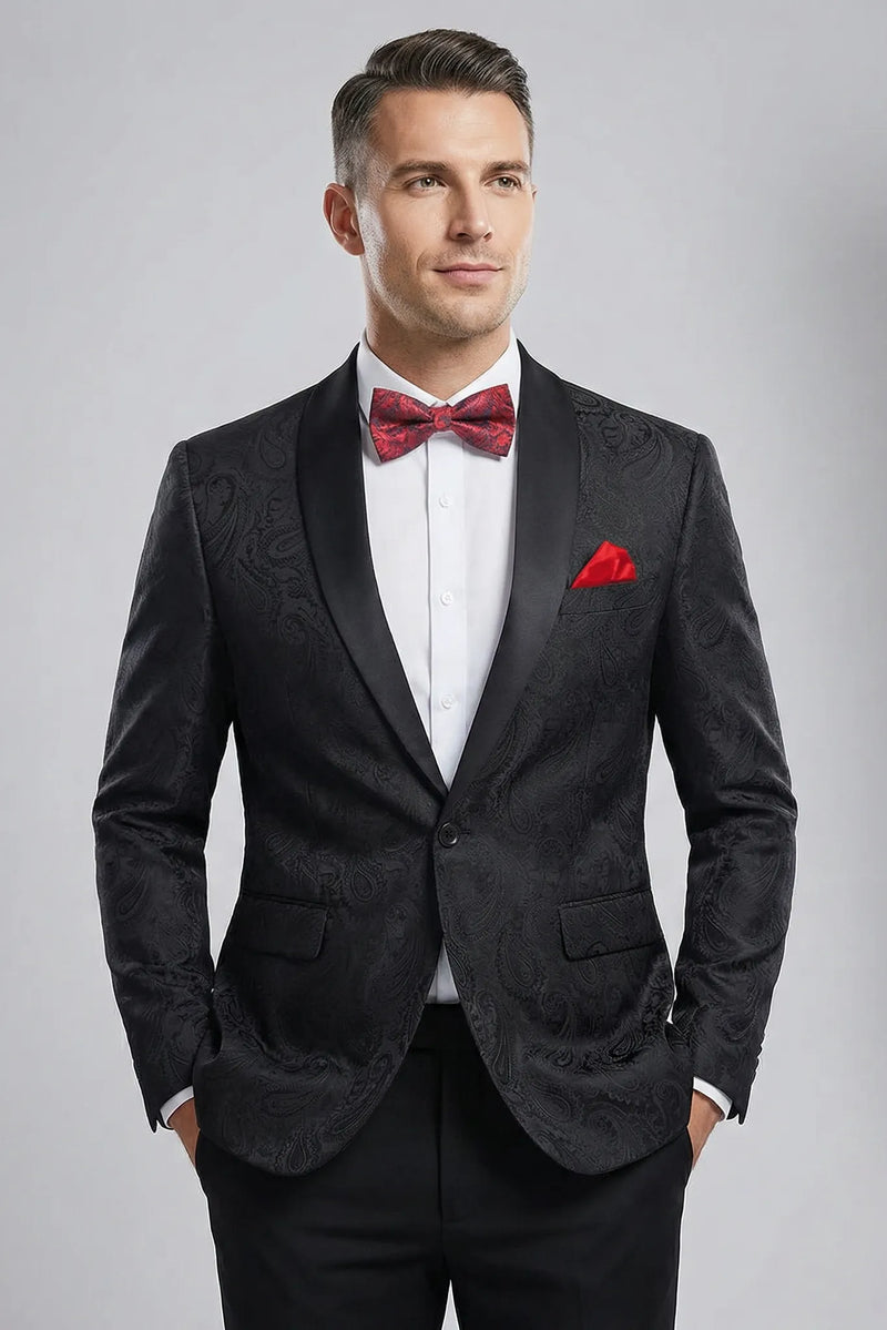 Men's Classic Black Tuxedo Jacket with Paisley Shawl Collar | Stylish ...