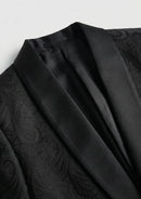 Chaqueta de esmoquin clásica negra con cuello chal y estampado paisley para hombre