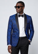 Men's 2-Piece Jacquard Embroidery Paisley Navy Blue Suit
