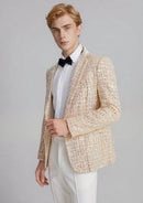 Linen Sparkle Gridline Champagne Sequin Jacket