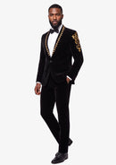 Royal Black Velvet Gold Embroidered Tuxedo (2-Piece)
