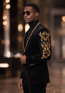 Royal Black Velvet Gold Embroidered Tuxedo (2-Piece)