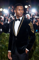 Royal Black Velvet Gold Embroidered Tuxedo (2-Piece)