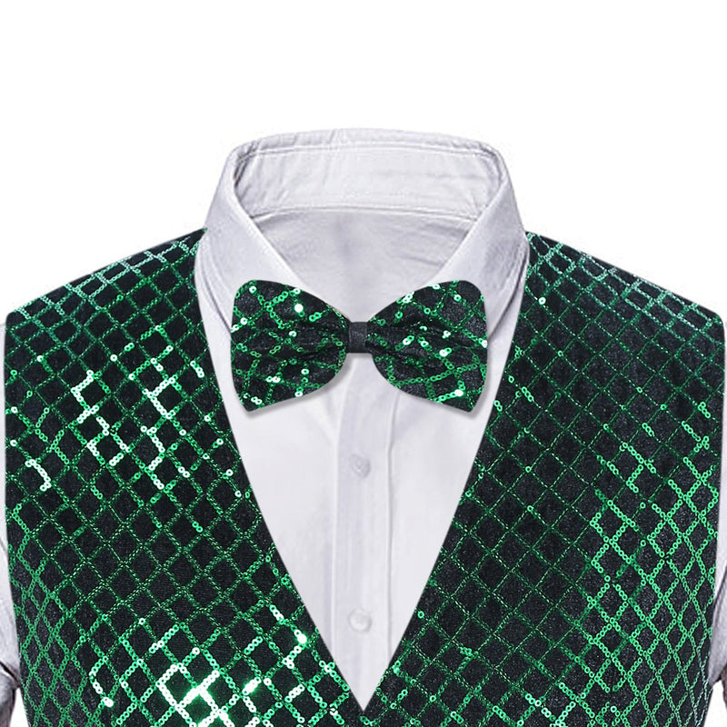 Men's Fashion Sequin Plaid Striped Green Vest