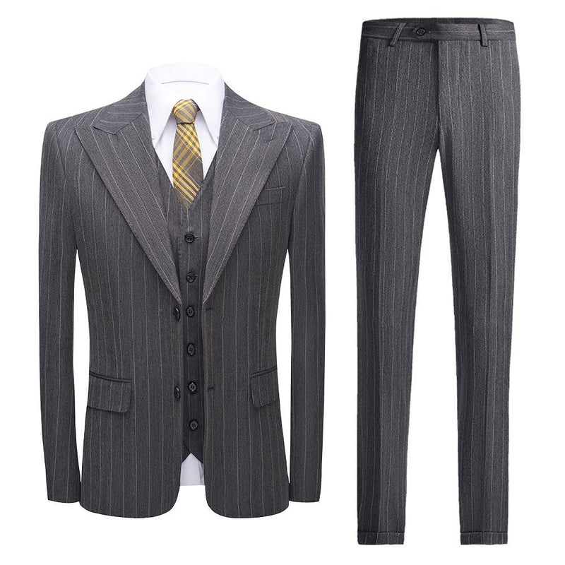 Men's Stripe 3-Piece Slim Fit Light Gray Suit