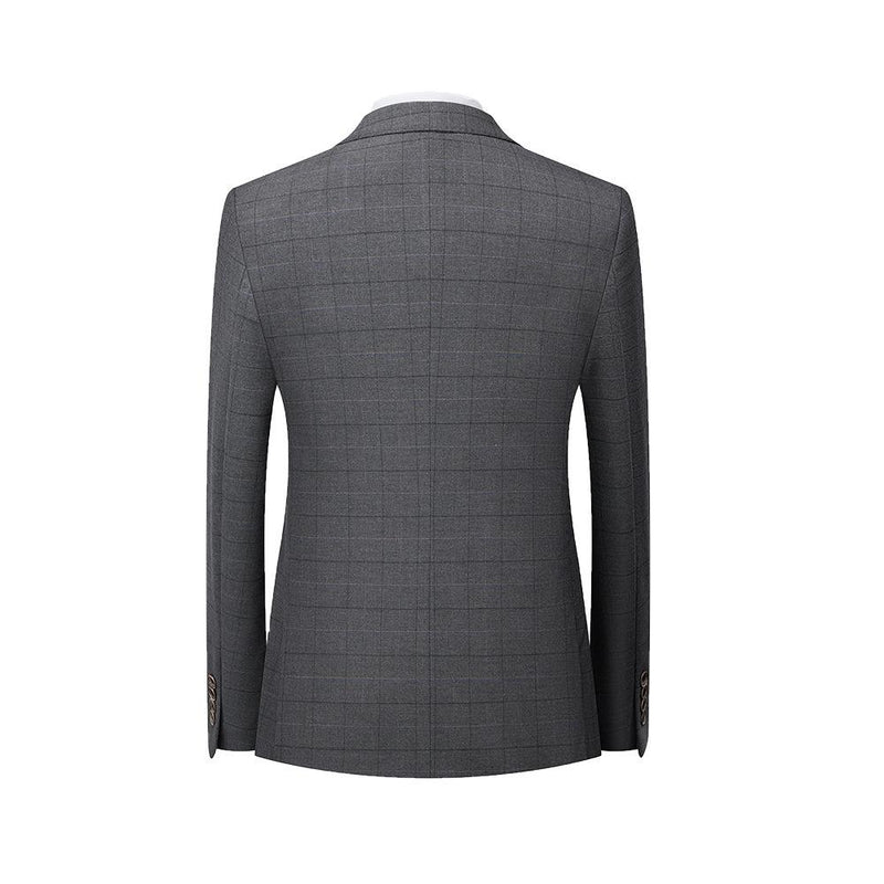 3-piece plaid gray suit back