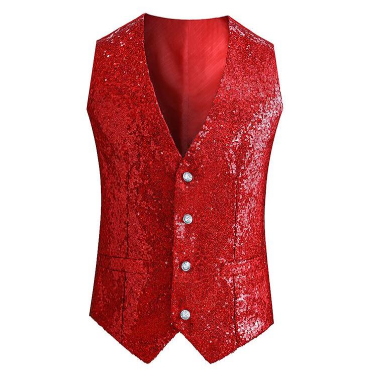 Men's Stylish Single-Breasted Red Vest