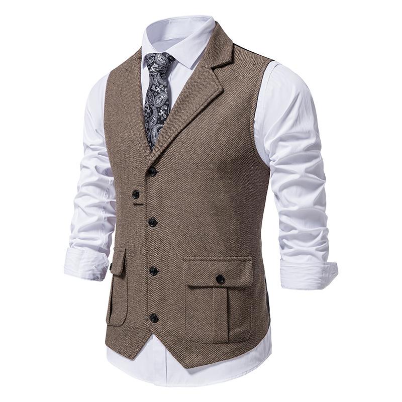 Men's Tweed Vintage Casul Brow Vest