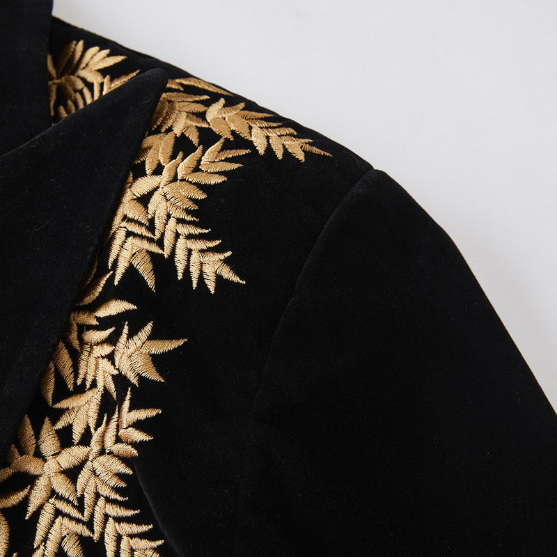 gold embroidered black velvet tuxedo - 3
