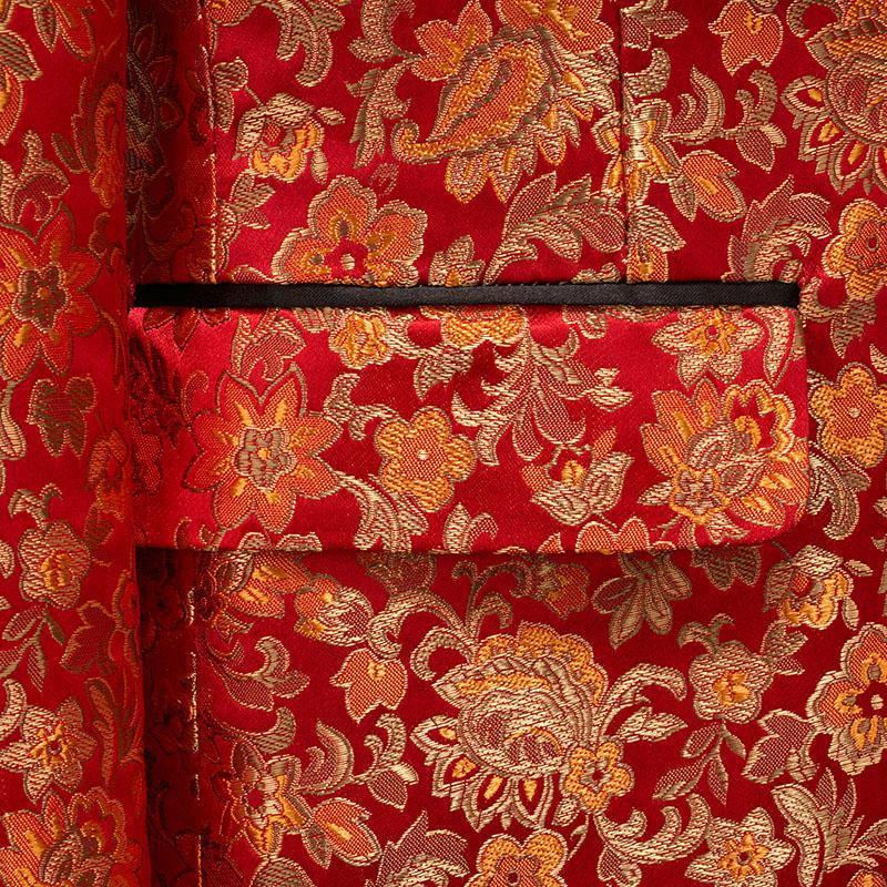 Men's 2-piece Floral Pattern Jacquard Red Tuxedo