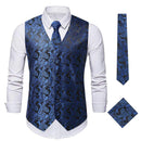 Conjunto de chaleco azul con estampado de cachemira para hombre 