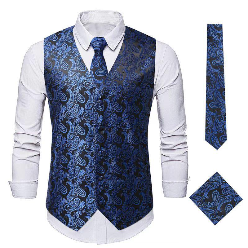 Men's Paisley Waistcoat Set Blue Vest