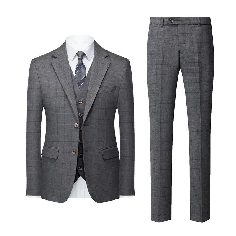 3-piece plaid gray suit