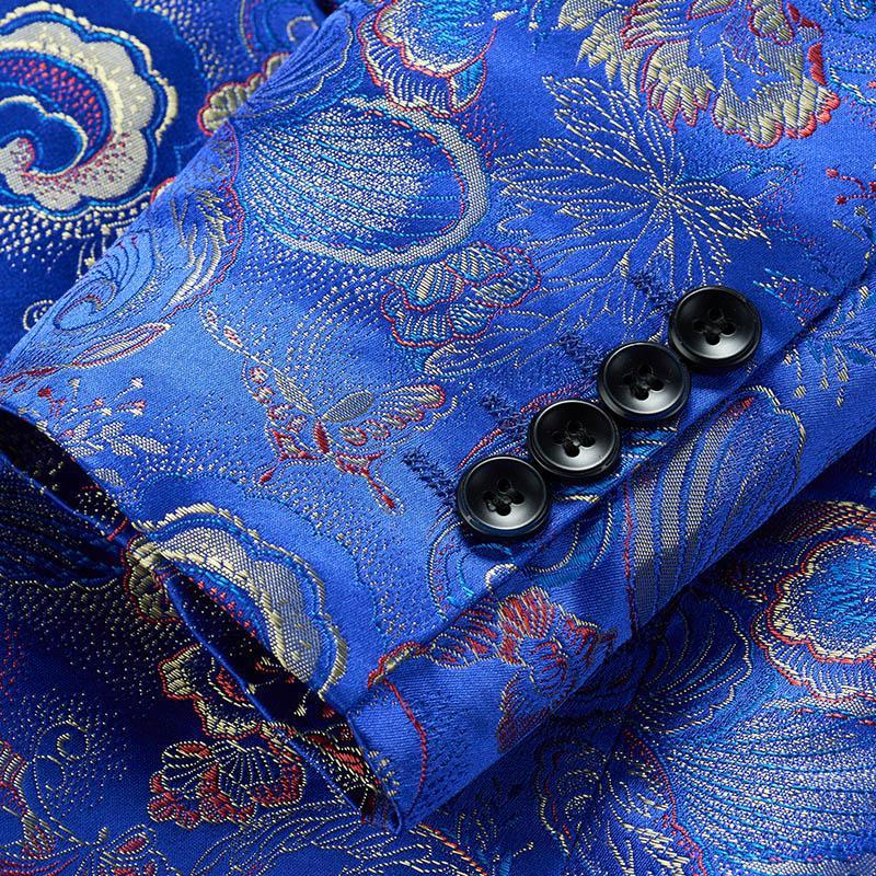 Men's 2-Piece Floral Pattern Jacquard Blue Tuxedo