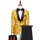 Men's 2-piece Floral Pattern Jacquard Yellow Tuxedo