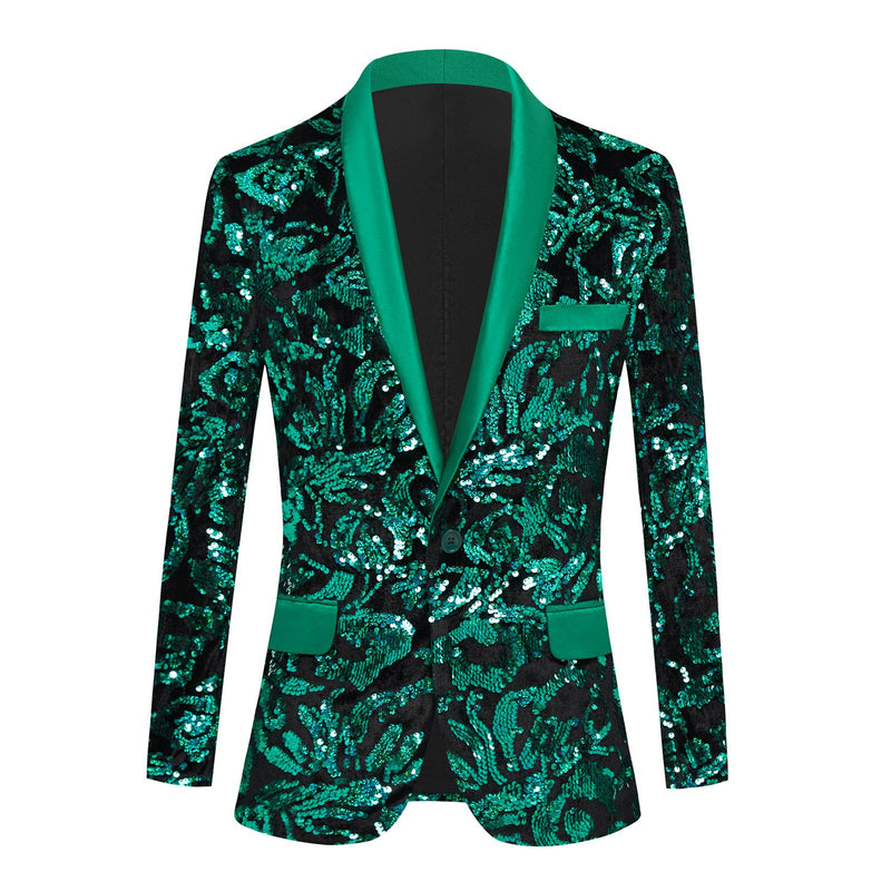 Men's One-Button Striped Sequin Green Tuxedo