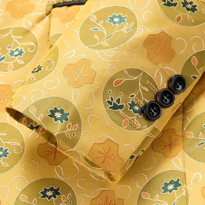 Men's 2-piece Floral Pattern Jacquard Yellow Tuxedo