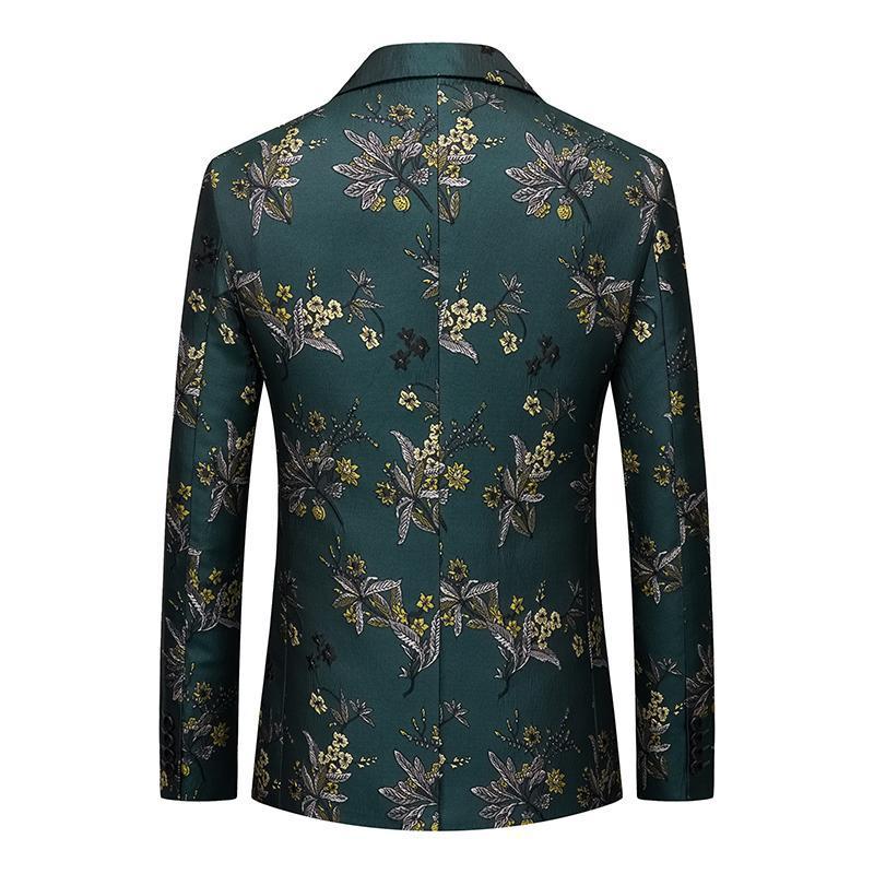 Men's Jacquard Embroidered Green Tuxedo Jacket