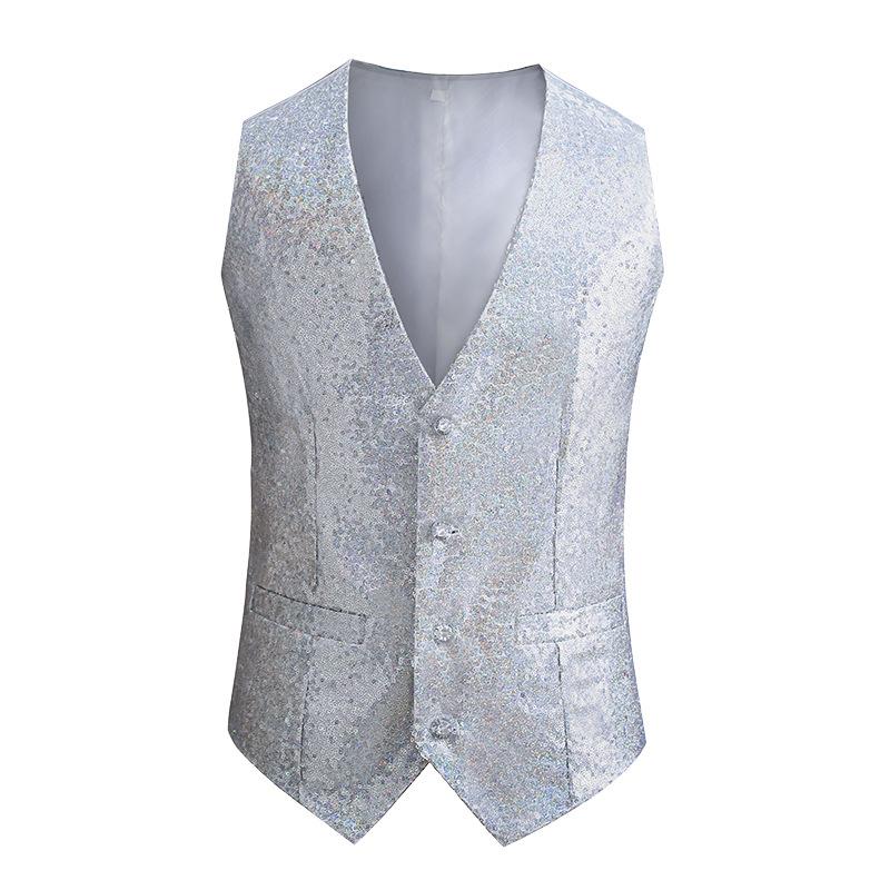 Men's Stylish Single-Breasted Silver Vest