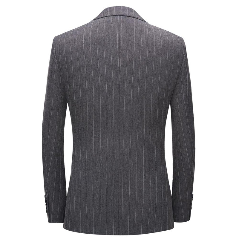 Men's Stripe 3-Piece Slim Fit Light Gray Suit