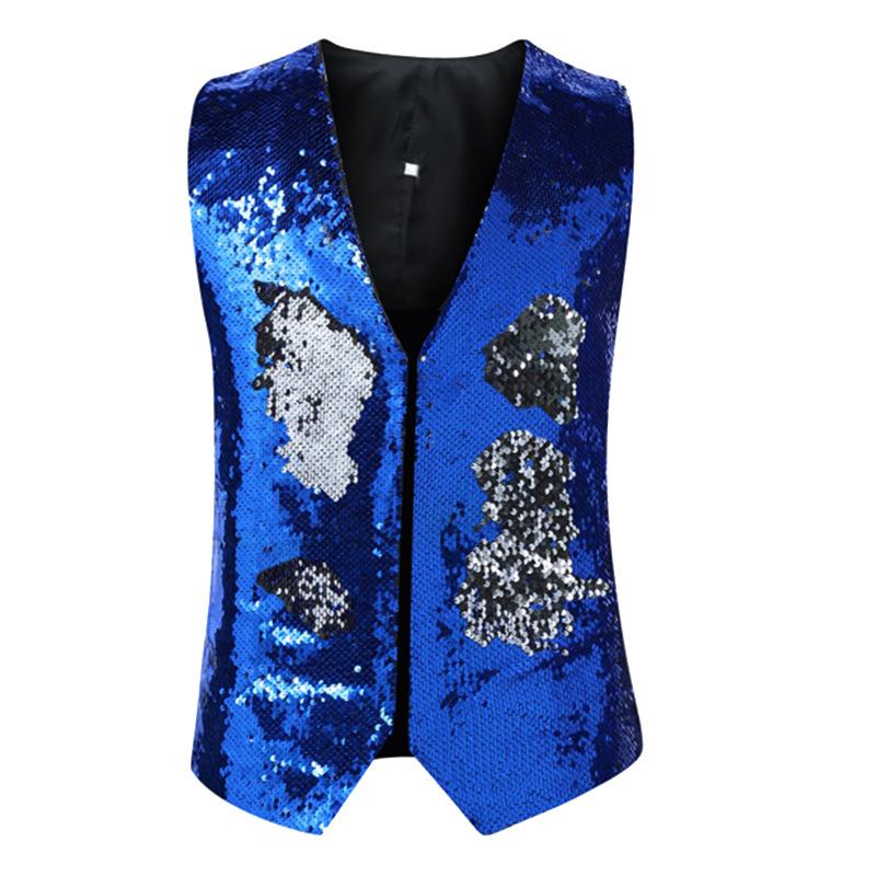 Men's Unique Gradient Sequin Navy And Silver Vest