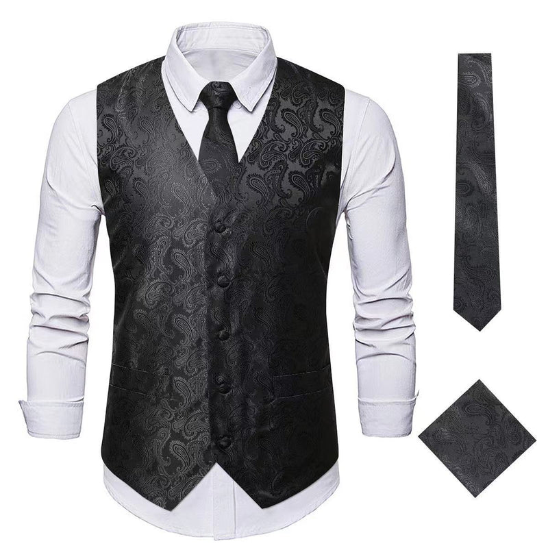 Men's Paisley Waistcoat Set Black Vest