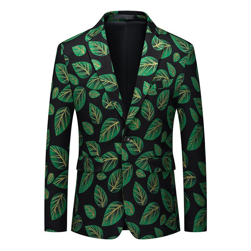 Green Leaf Jacquard Black Jacket - 1