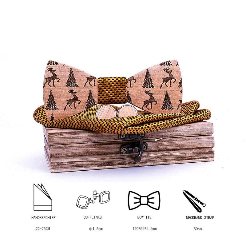 Handmade Wood Bow Tie Set 3-Piece for Christmas 6 Colors