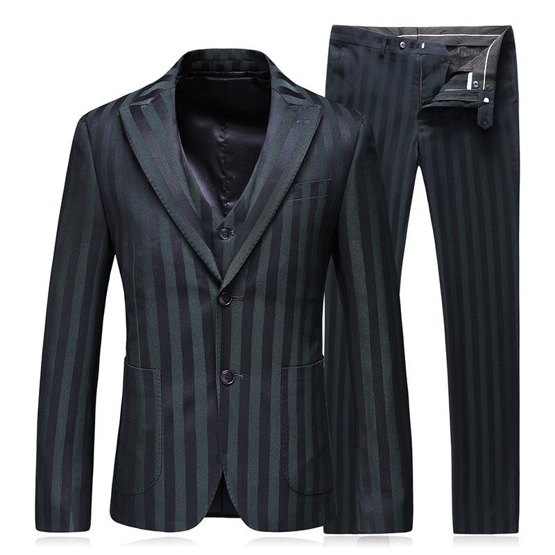 Black And Dark Green Striped Suit