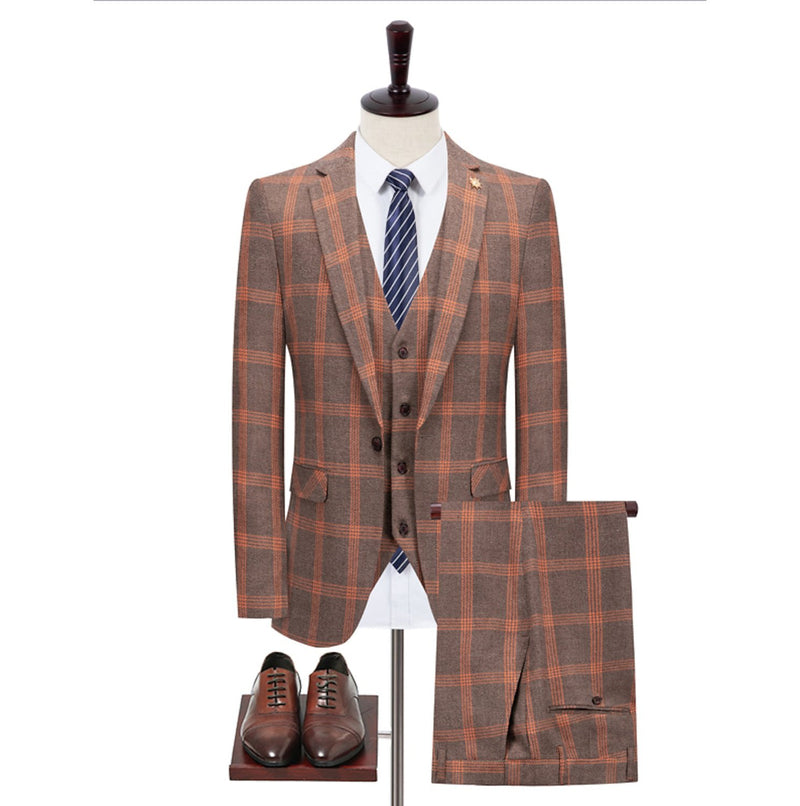 Stylish Brown Plaid Suit