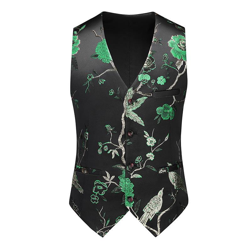 Men's 2-Piece Forest Green Tuxedo Embroided Bird and Flower