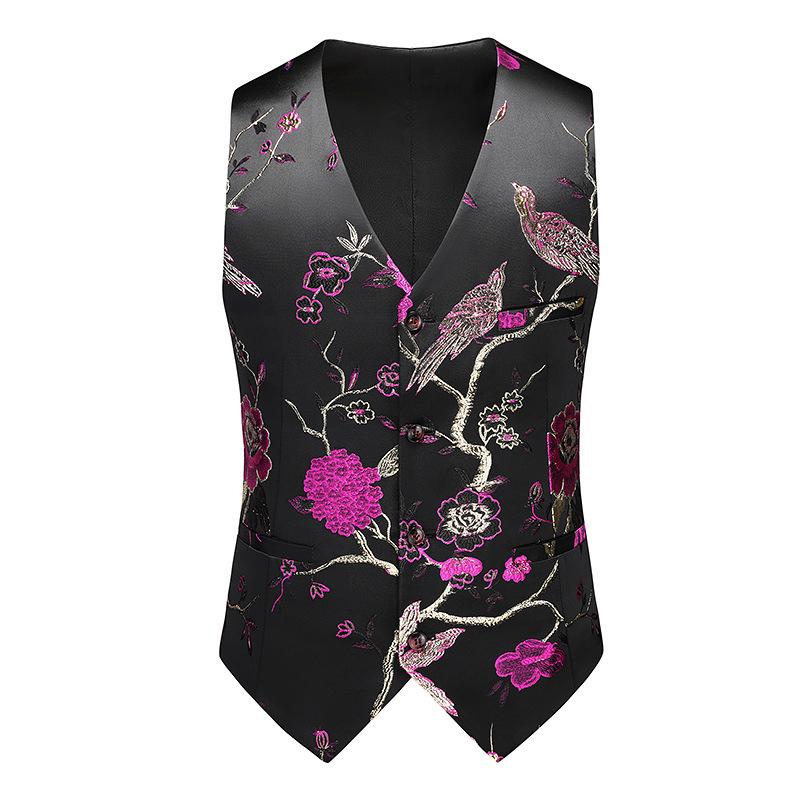 Men's 2-Piece Golden Magenta Birdsong Forest Embroidery Suit