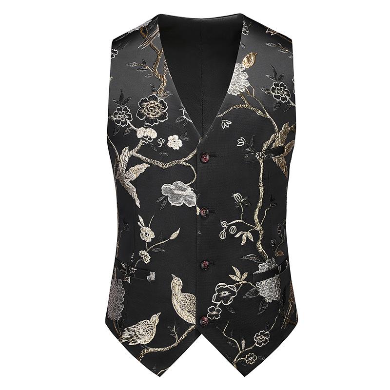 Men's 2-Piece Golden Birdsong Forest Embroidery Shawl Collar Suit