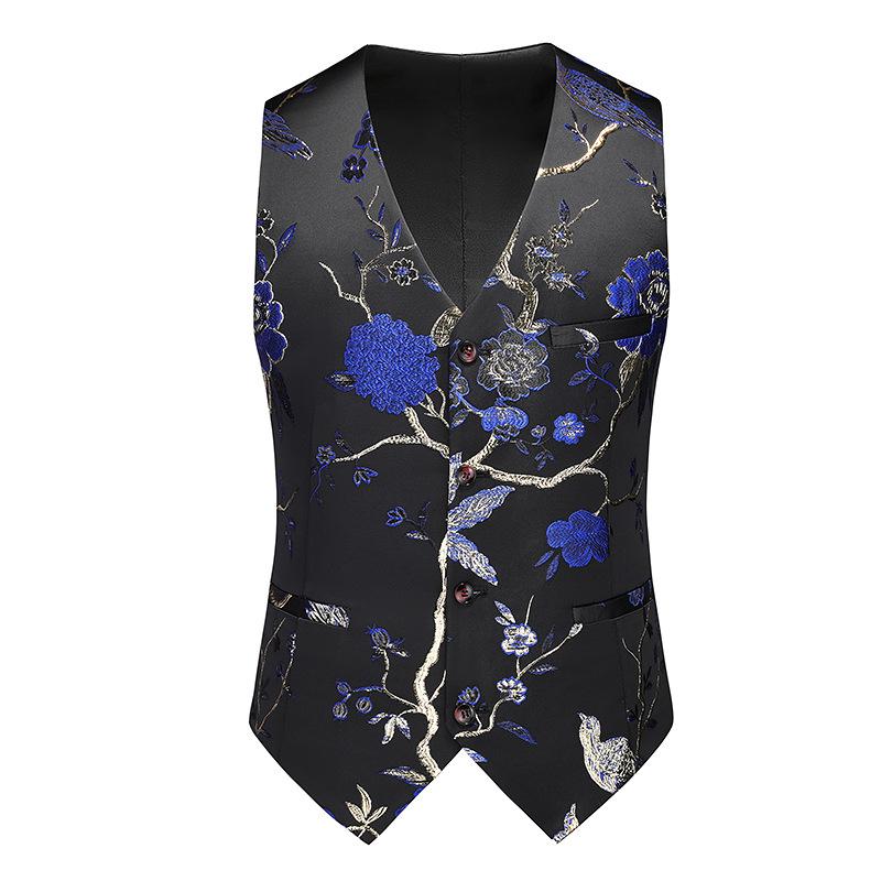 Men's 2-Piece Large Collar Unique Blue Bird Embroidery Shawl Collar Suit