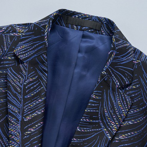 Leaf Jacquard Navy Suit collar