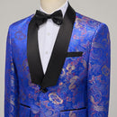 Men's 2-Piece Floral Pattern Jacquard Blue Tuxedo