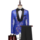 Men's 2-Piece Floral Pattern Jacquard Blue Tuxedo
