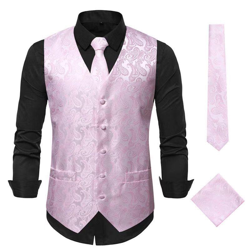 Men's Paisley Waistcoat Set Pink Vest