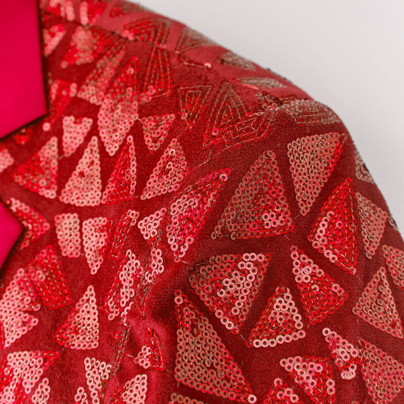 Men's Sequin Geometric Mosaic Red Tuxedo