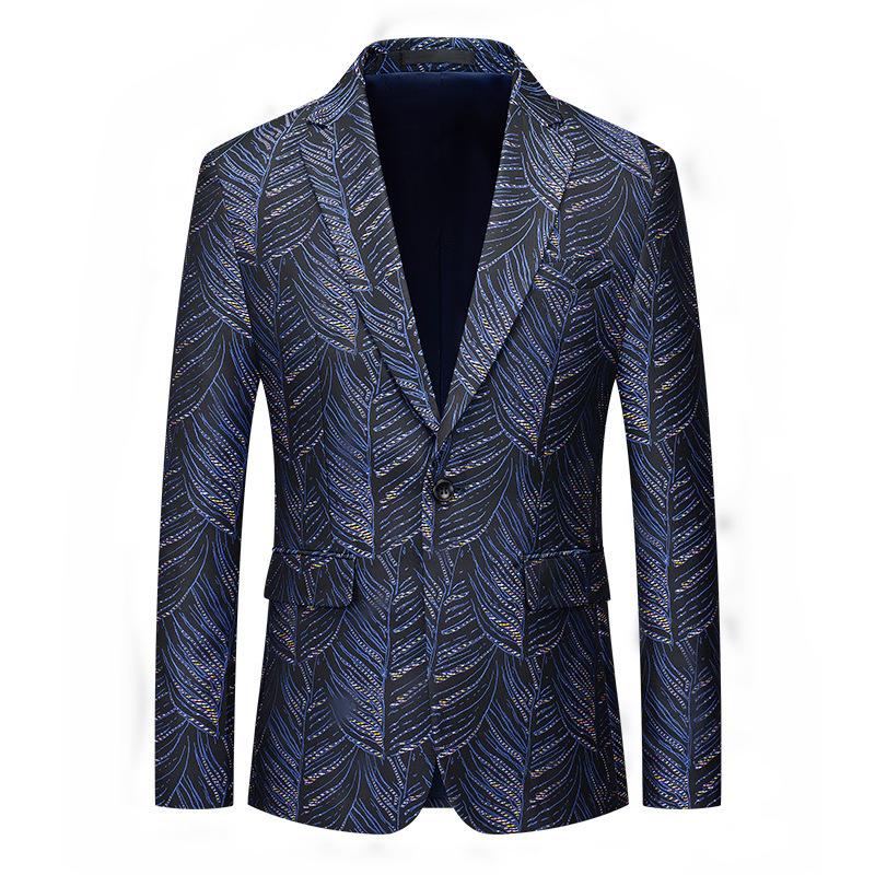 Men's 2-Piece One-Button Willow Leaf Jacquard Navy Suit