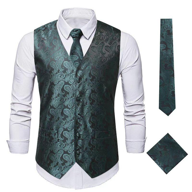 Men's Paisley Waistcoat Set Green Vest