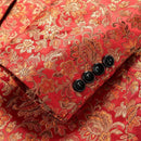 Esmoquin rojo de jacquard con estampado floral de dos piezas para hombre