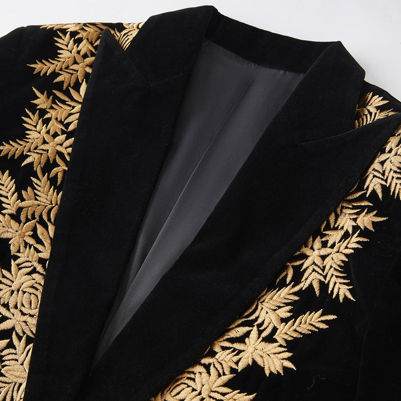 gold embroidered black velvet tuxedo - 2