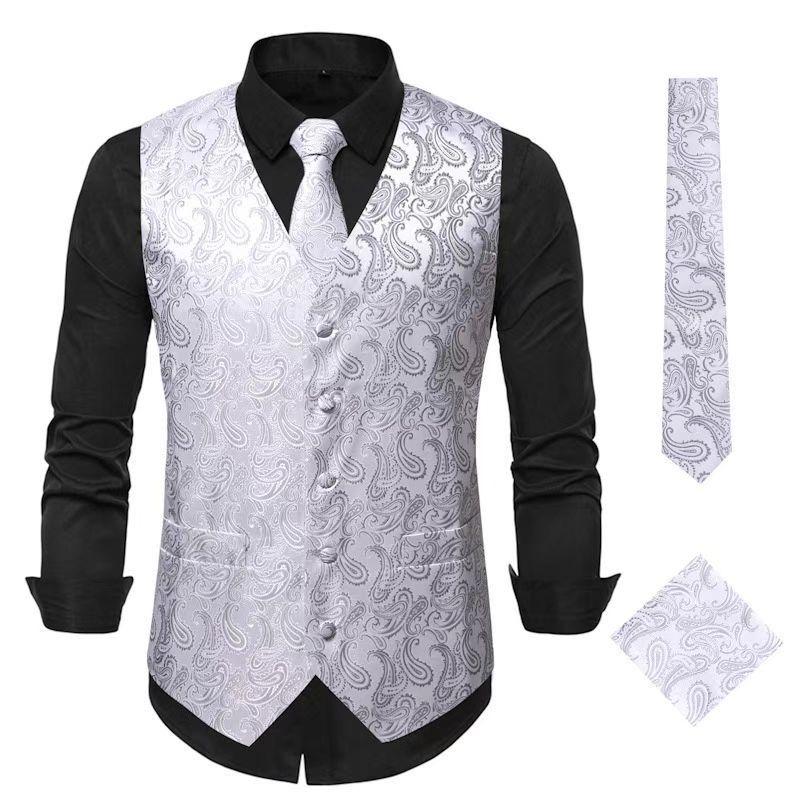 Men's Paisley Waistcoat Set Silver Vest