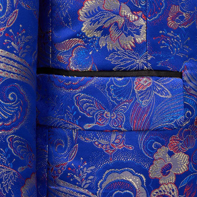 Men's 2-Piece Floral Pattern Jacquard Blue Tuxedo