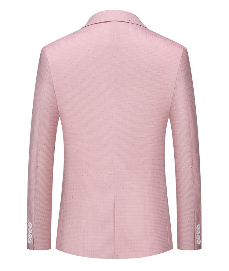 Men's 2-Piece Single-Row Sequin Embellished Plaid Pink Suit