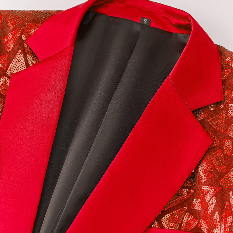 Men's Sequin Geometric Mosaic Red Tuxedo