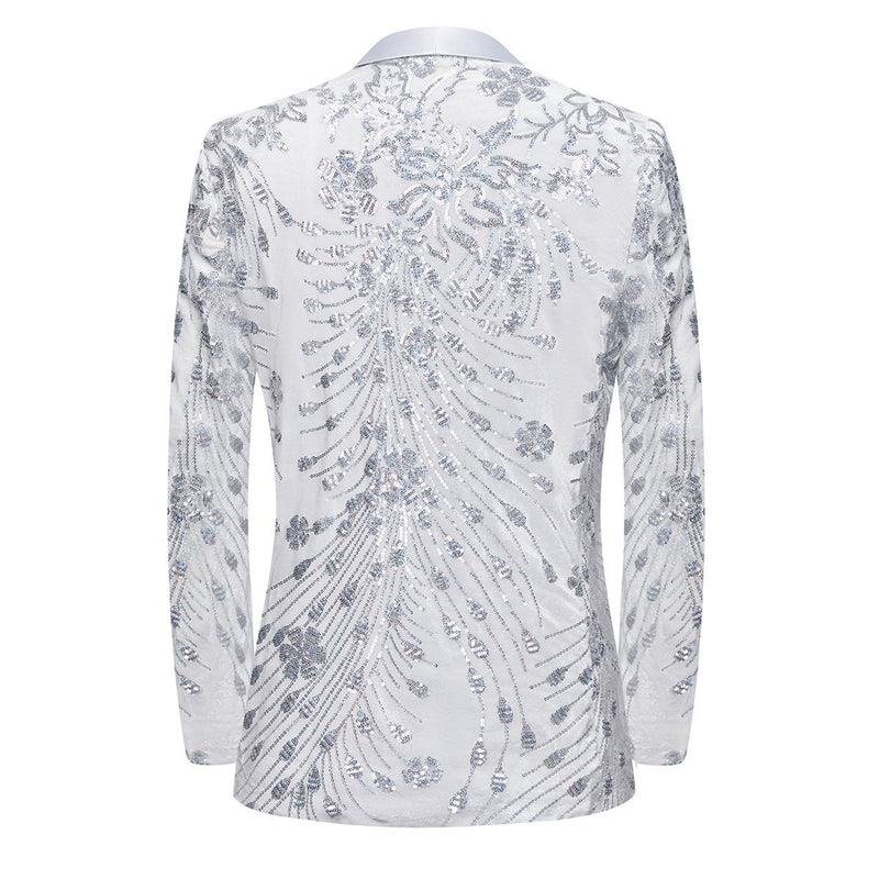 Men's Sequin White Jacket Silver Falling Stars