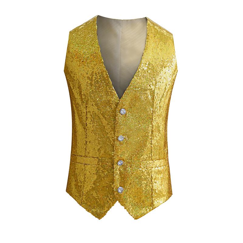 Men's Stylish Single-Breasted Gold Vest