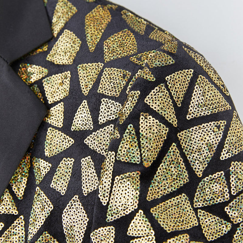 Men's Sequin Geometric Mosaic Gold Tuxedo